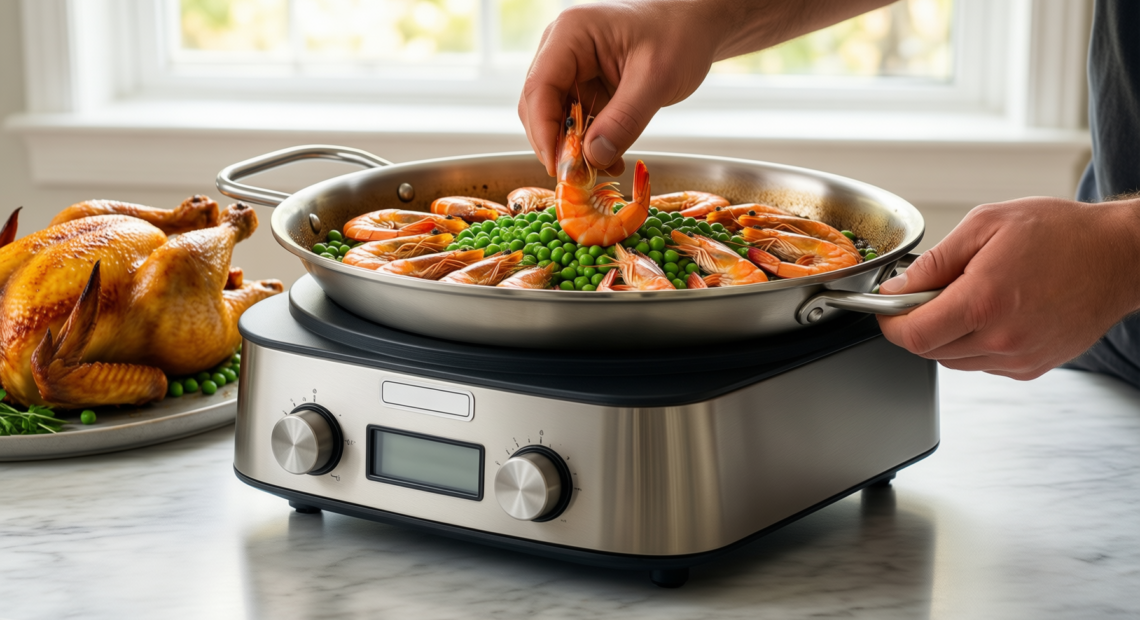 intignis paella pan 32cm — lifestyle photo showing INTIGNIS Paella Pan & in use