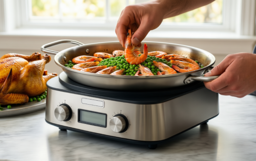 intignis paella pan 32cm — lifestyle photo showing INTIGNIS Paella Pan & in use