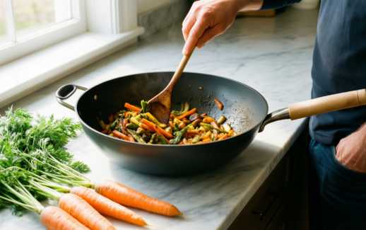 best non stick wok uk — lifestyle photo showing DOTCLAD Wok pan,Hybrid 13Inch(32cm) in use