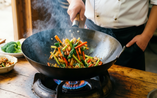 ken hom excellence wok — lifestyle photo showing Ken Hom Excellence 32cm in use