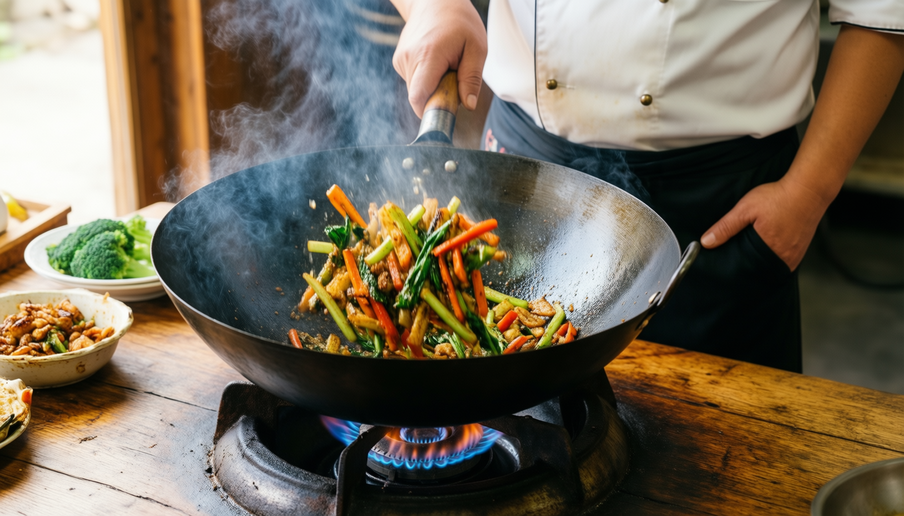 ken hom excellence wok — lifestyle photo showing Ken Hom Excellence 32cm in use