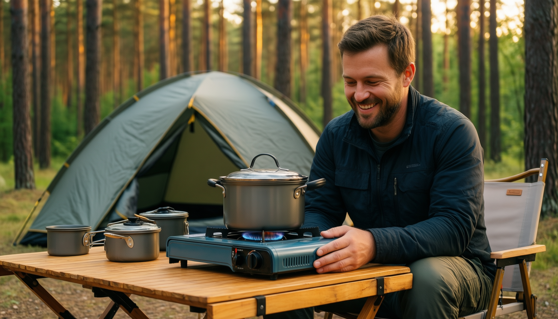 Campingaz 2 burner camping stove — lifestyle photo showing Campingaz Camping Cook CV in use