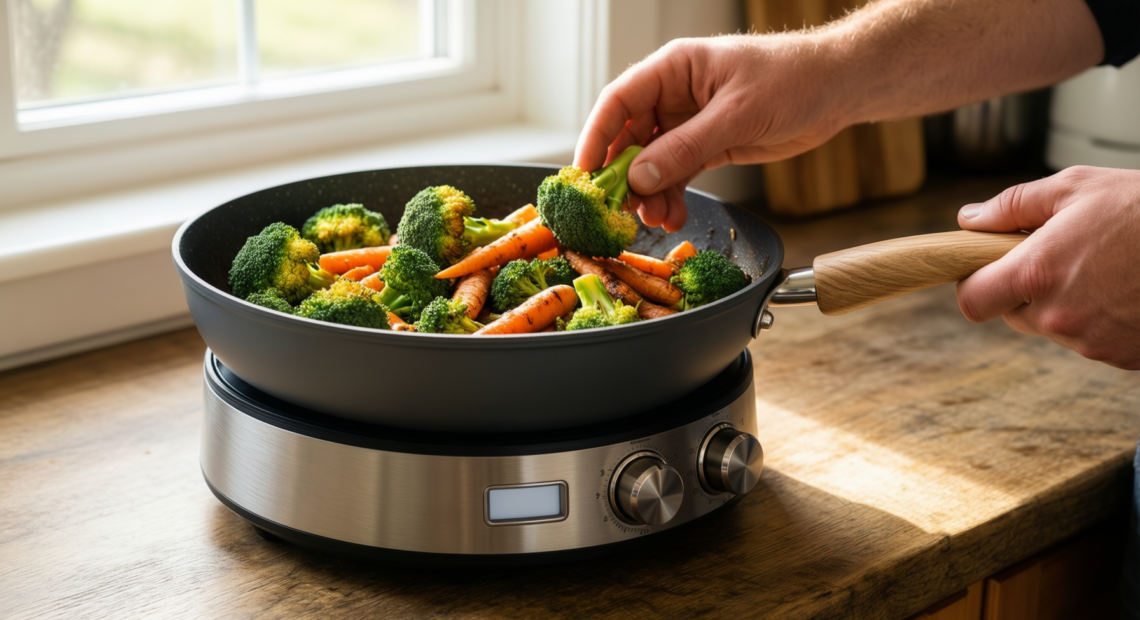 kordisen nonstick deep frying pan — lifestyle photo showing Kordisen Nonstick Deep Frying in use