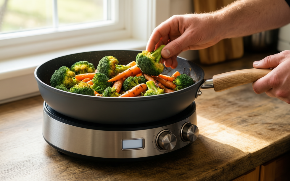 kordisen nonstick deep frying pan — lifestyle photo showing Kordisen Nonstick Deep Frying in use
