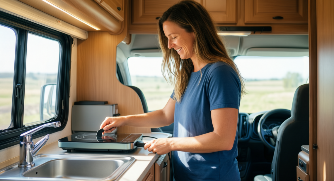 aobosi portable induction cooker — lifestyle photo showing Aobosi Single Induction Cooker,Portable in use