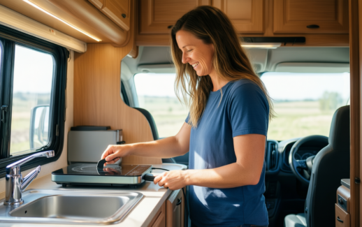 aobosi portable induction cooker — lifestyle photo showing Aobosi Single Induction Cooker,Portable in use