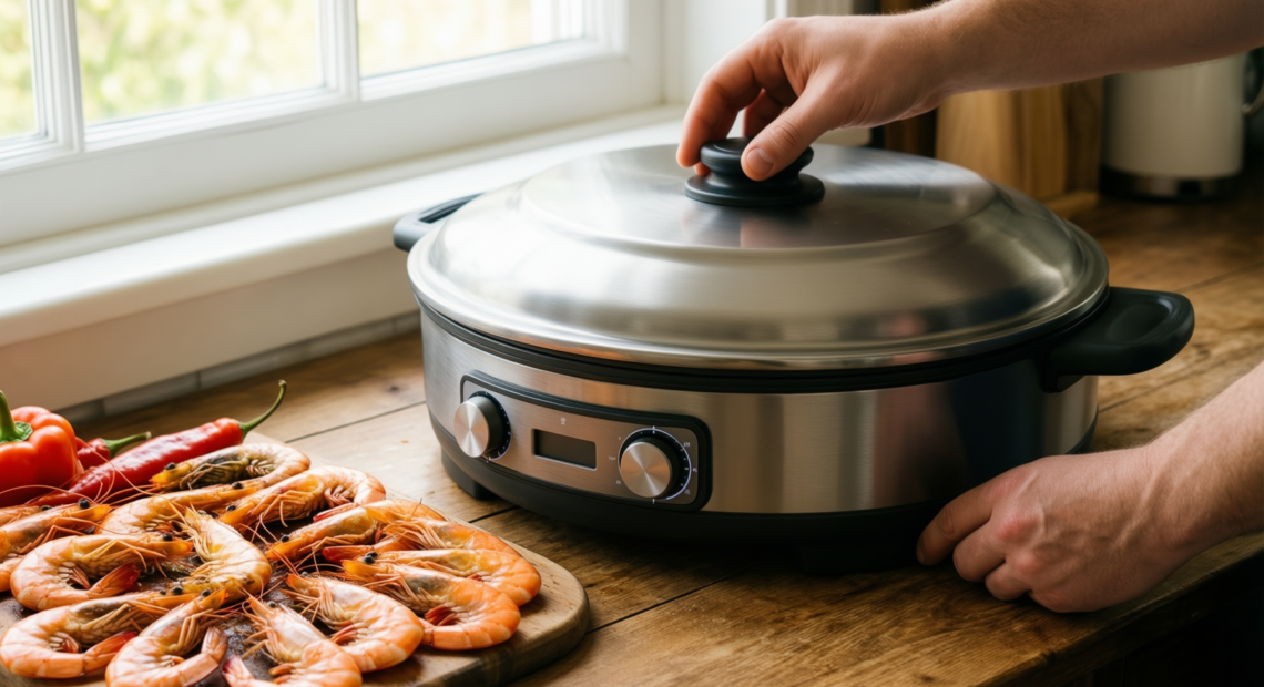 paella pan with lid 36cm — lifestyle photo showing Paella Pan with Lid in use