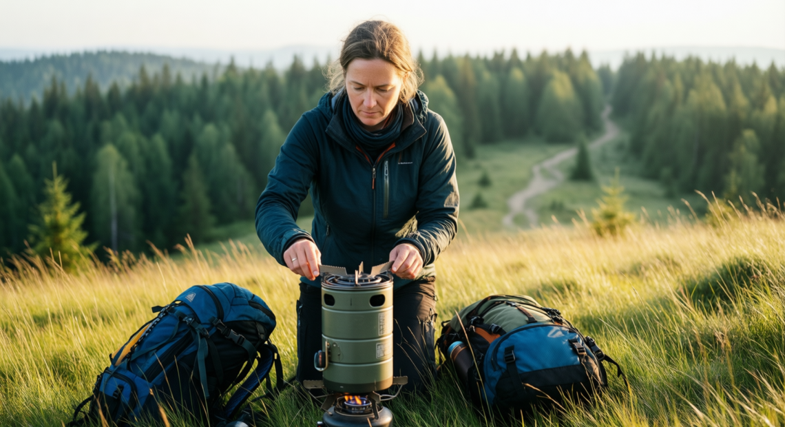 odoland 6800w windproof camping gas stove — lifestyle photo showing Odoland 6800W Windproof Camping in use