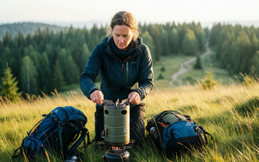 odoland 6800w windproof camping gas stove — lifestyle photo showing Odoland 6800W Windproof Camping in use