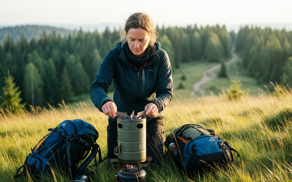 odoland 6800w windproof camping gas stove — lifestyle photo showing Odoland 6800W Windproof Camping in use