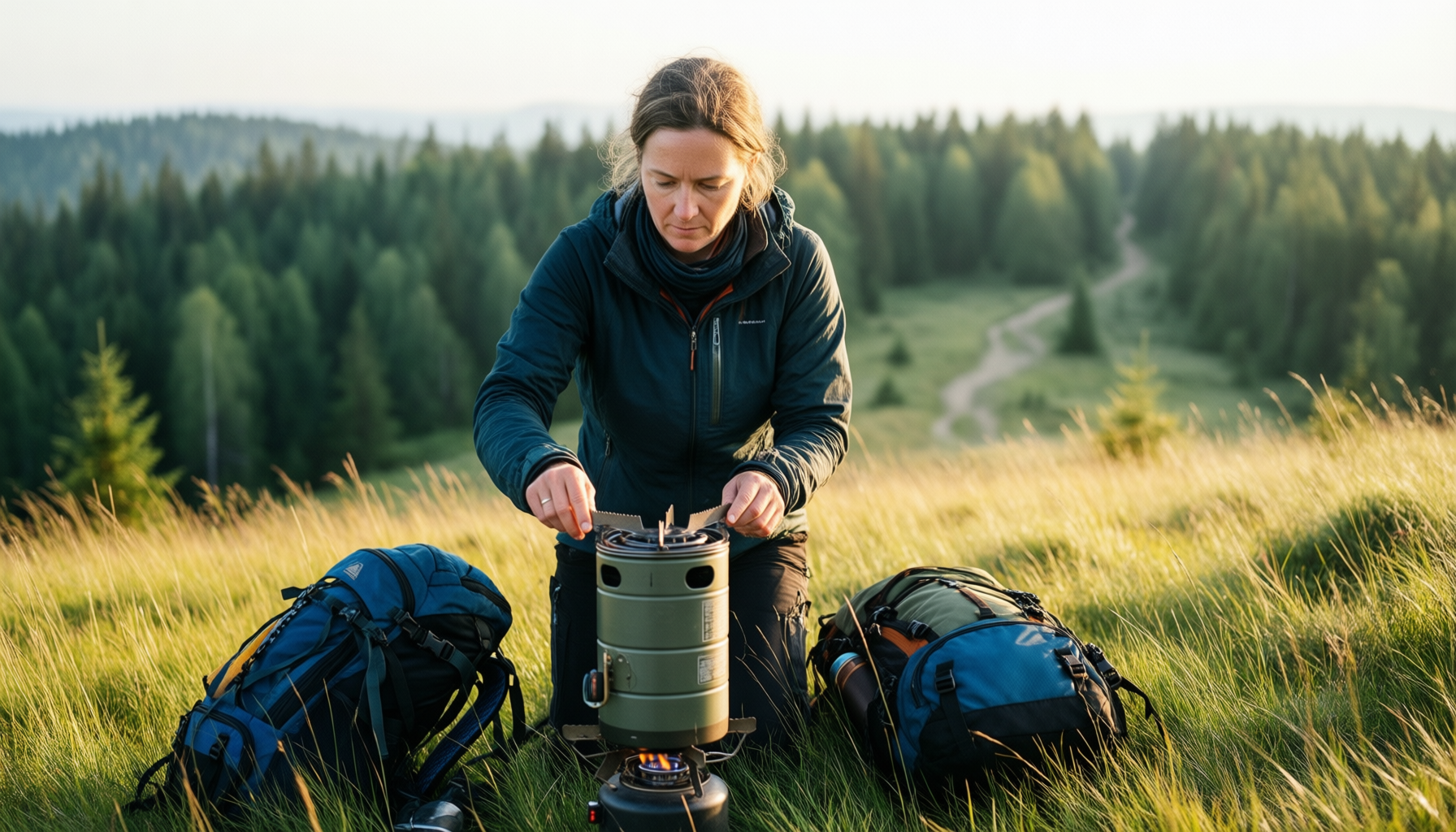 odoland 6800w windproof camping gas stove — lifestyle photo showing Odoland 6800W Windproof Camping in use