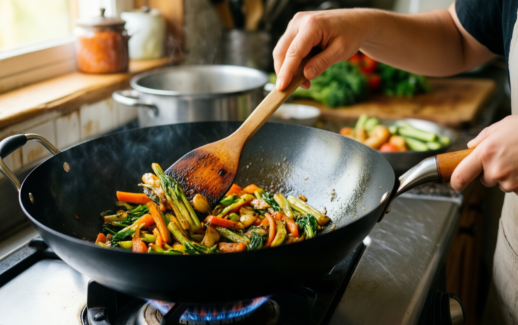 circulon total induction wok — lifestyle photo showing Circulon Total Induction Wok in use