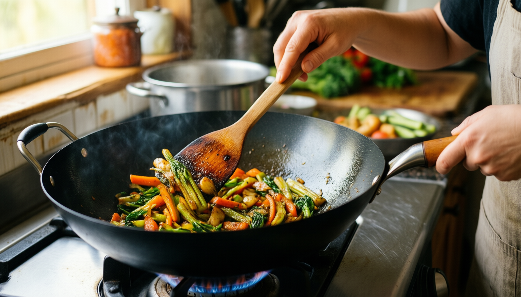 circulon total induction wok — lifestyle photo showing Circulon Total Induction Wok in use