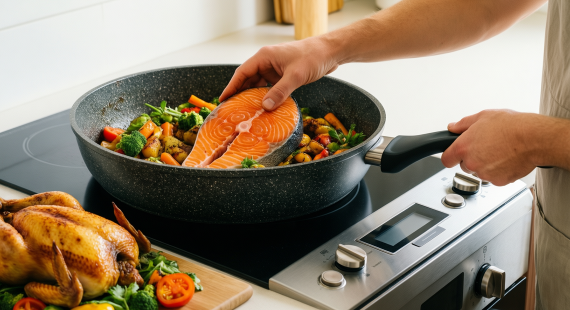 kordisen granite frying pan — lifestyle photo showing Kordisen Non Stick Frying in use