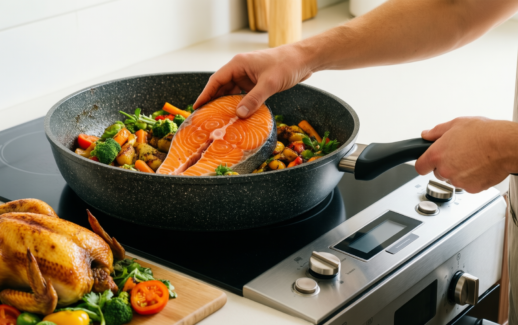 kordisen granite frying pan — lifestyle photo showing Kordisen Non Stick Frying in use