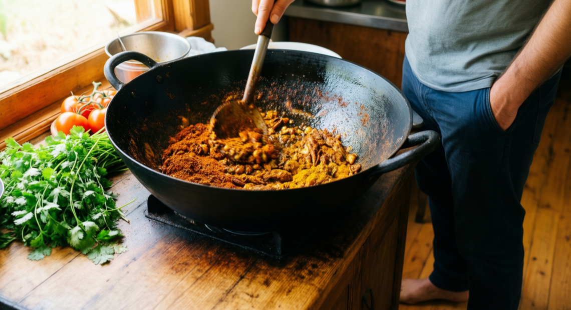vinod hard anodized deep kadhai — lifestyle photo showing Vinod Cookware Hard Anodized in use