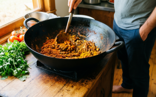 vinod hard anodized deep kadhai — lifestyle photo showing Vinod Cookware Hard Anodized in use