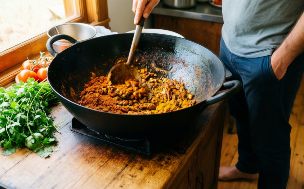 vinod hard anodized deep kadhai — lifestyle photo showing Vinod Cookware Hard Anodized in use
