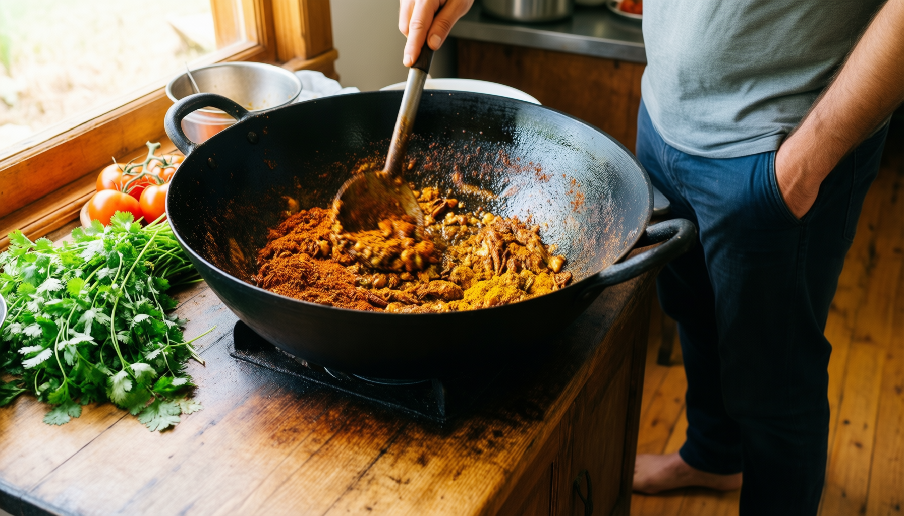 vinod hard anodized deep kadhai — lifestyle photo showing Vinod Cookware Hard Anodized in use