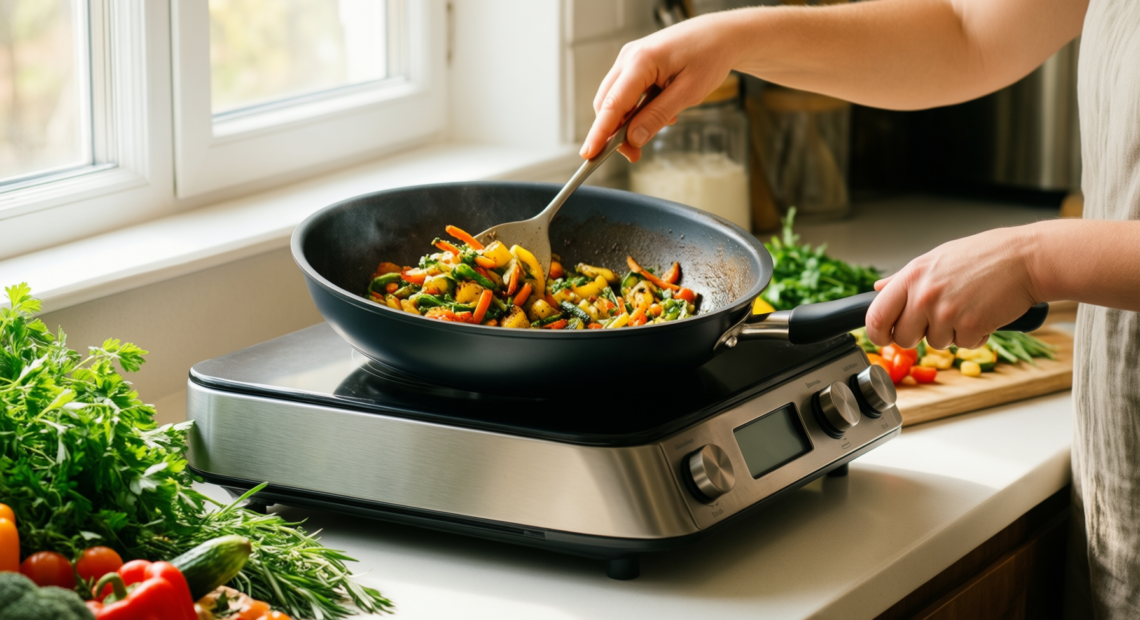 tefal renew on ceramic non-stick frying — lifestyle photo showing Tefal Renew On, Ceramic in use