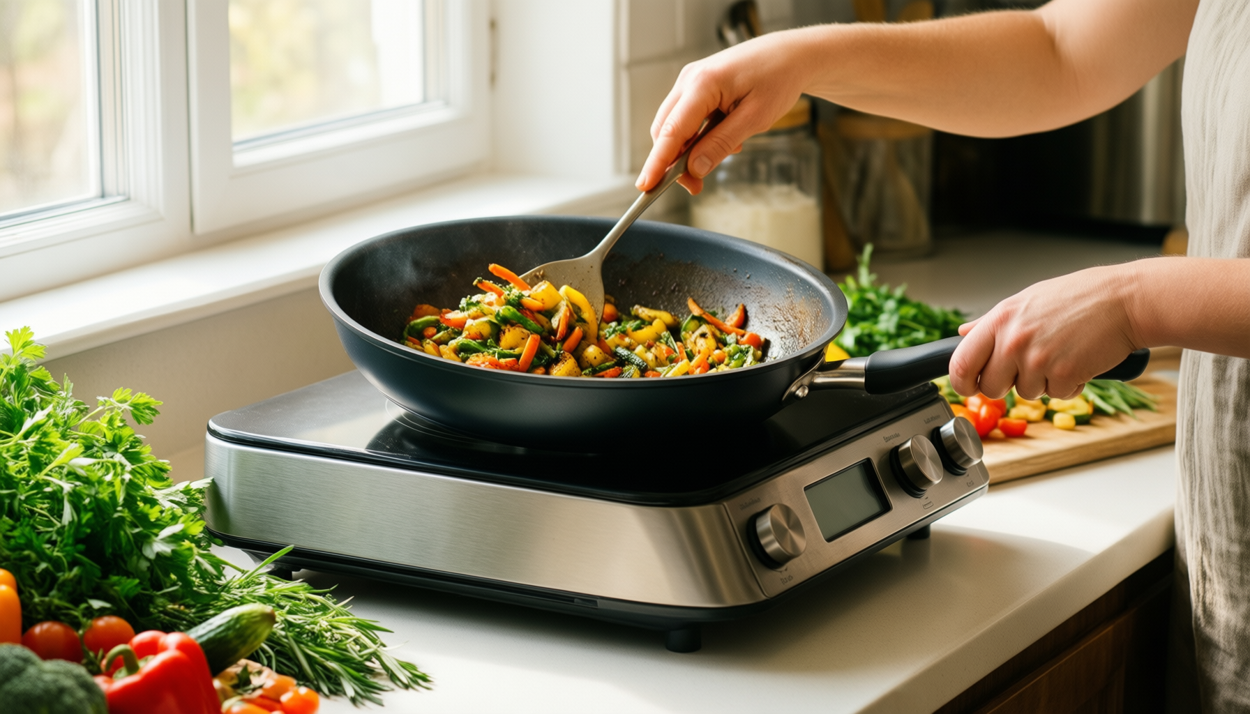tefal renew on ceramic non-stick frying — lifestyle photo showing Tefal Renew On, Ceramic in use
