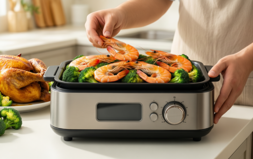 maconee microwave grill pan — lifestyle photo showing Maconee Microwave Grill Pan in use