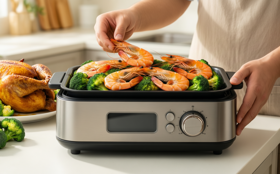 maconee microwave grill pan — lifestyle photo showing Maconee Microwave Grill Pan in use