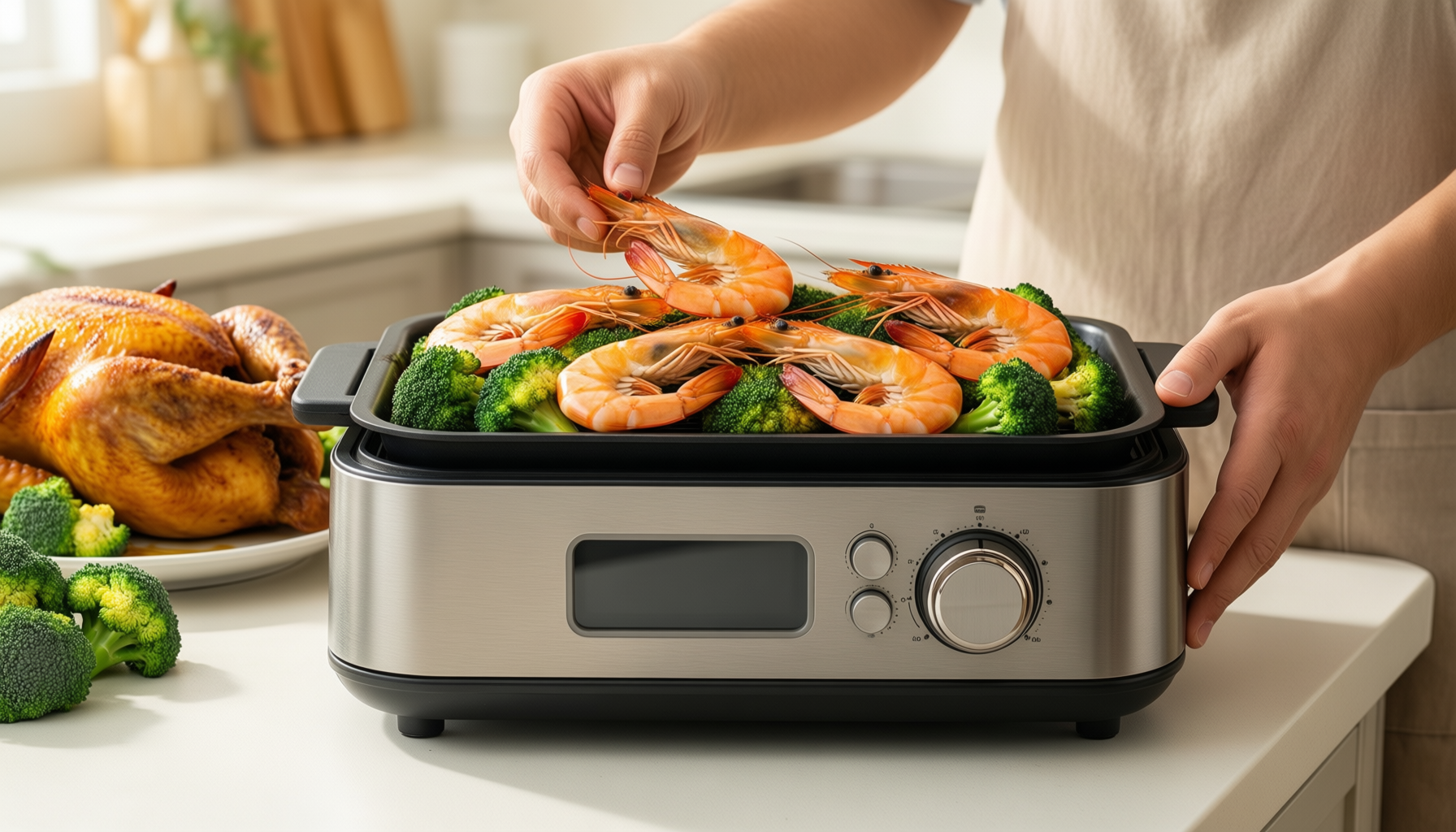 maconee microwave grill pan — lifestyle photo showing Maconee Microwave Grill Pan in use