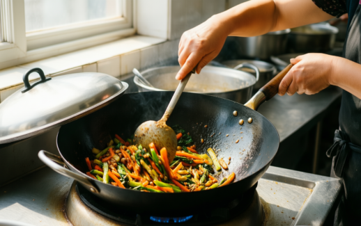 intignis wok nonstick with lid — lifestyle photo showing INTIGNIS Wok Nonstick with in use