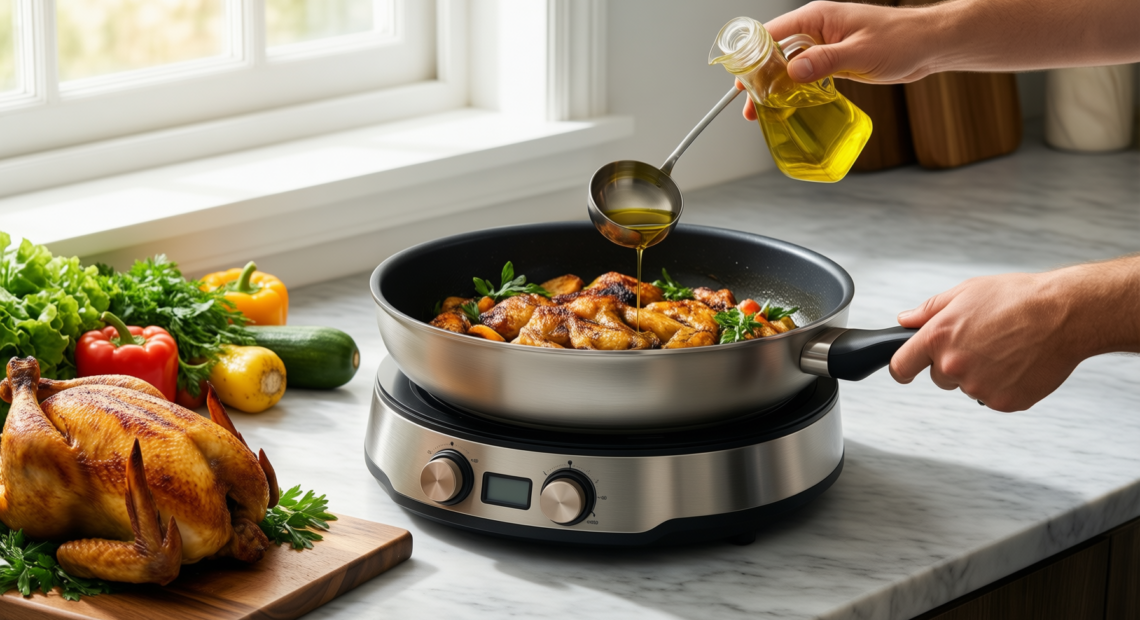 28cm ceramic nonstick deep frying pan — lifestyle photo showing 28cm Ceramic Nonstick Deep in use