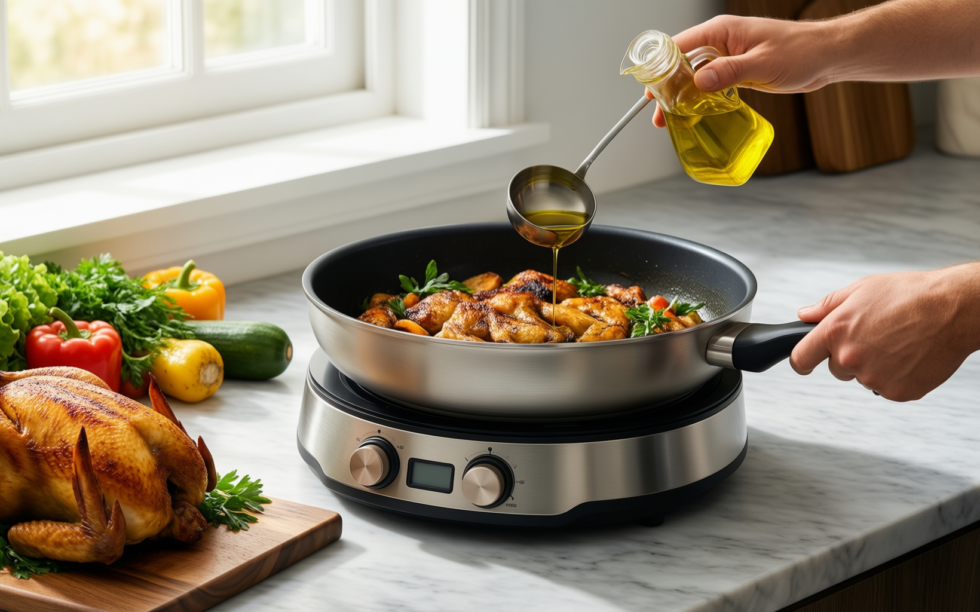 28cm ceramic nonstick deep frying pan — lifestyle photo showing 28cm Ceramic Nonstick Deep in use