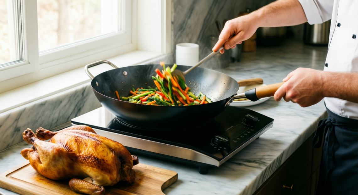 tower t81279 induction wok — lifestyle photo showing Tower T81279 Cerastone Induction in use
