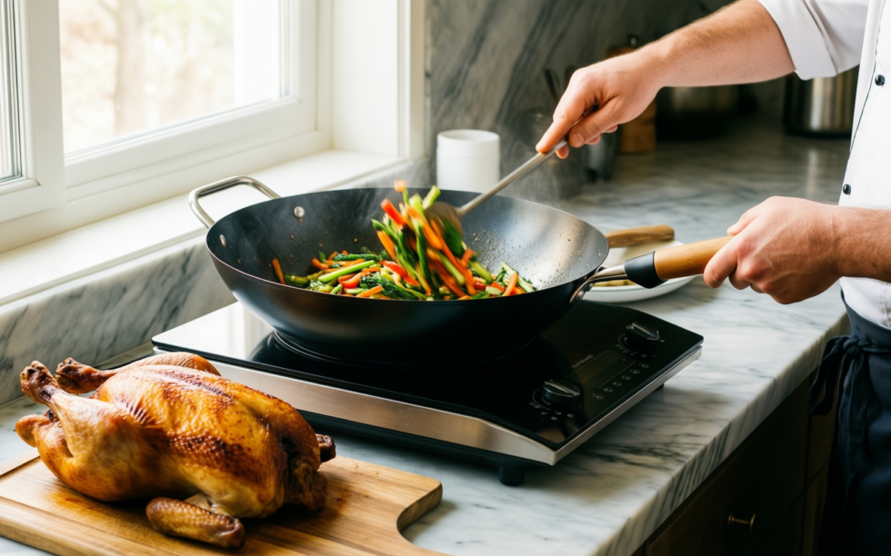 tower t81279 induction wok — lifestyle photo showing Tower T81279 Cerastone Induction in use