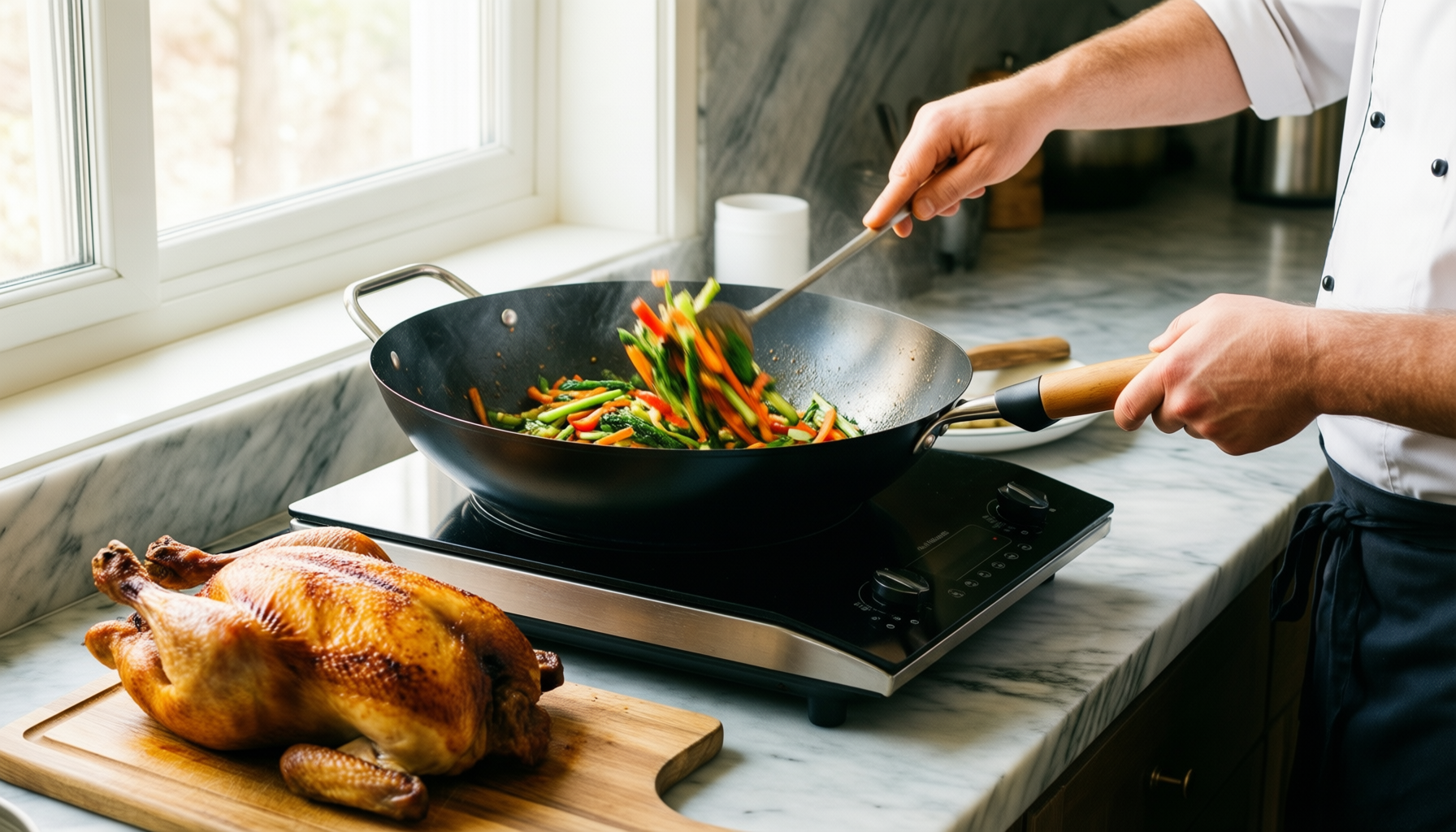 tower t81279 induction wok — lifestyle photo showing Tower T81279 Cerastone Induction in use