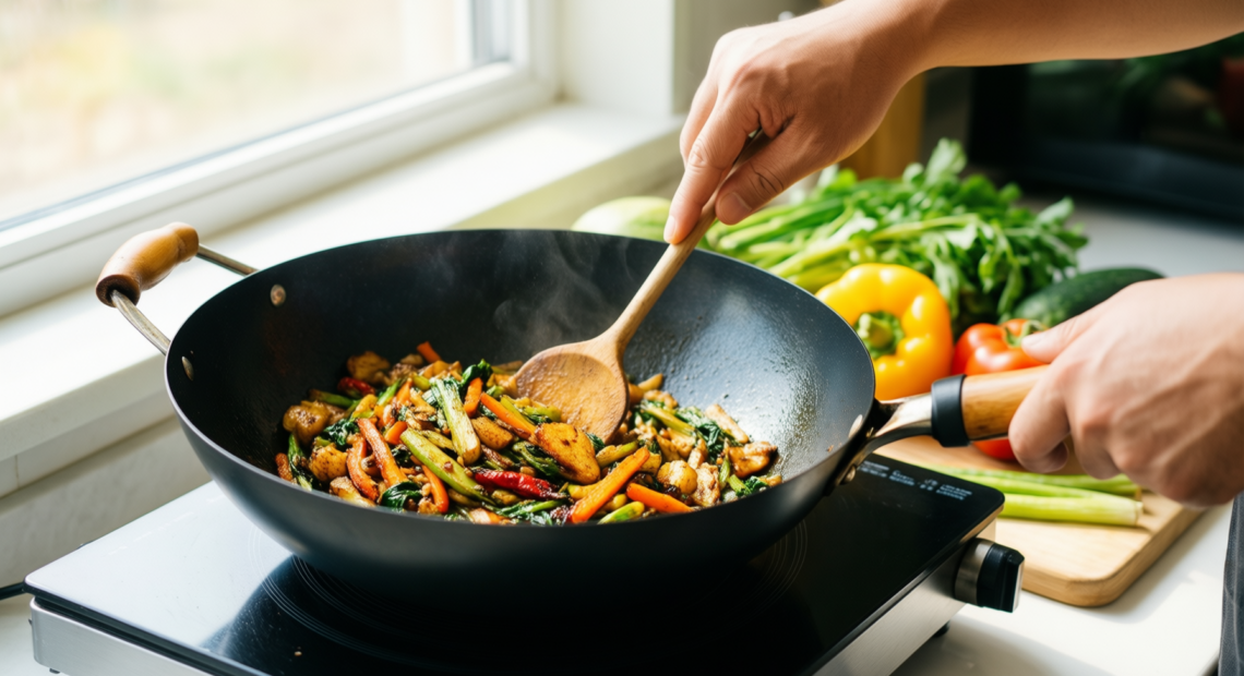 greenpan torino wok — lifestyle photo showing GreenPan Torino Healthy Ceramic in use