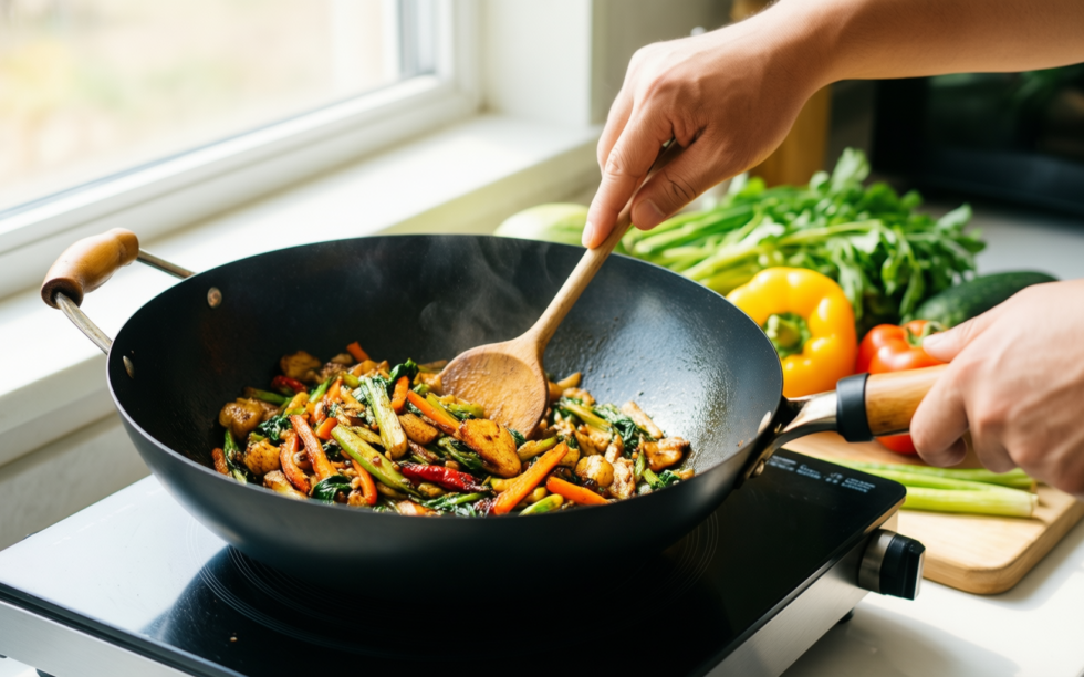 greenpan torino wok — lifestyle photo showing GreenPan Torino Healthy Ceramic in use