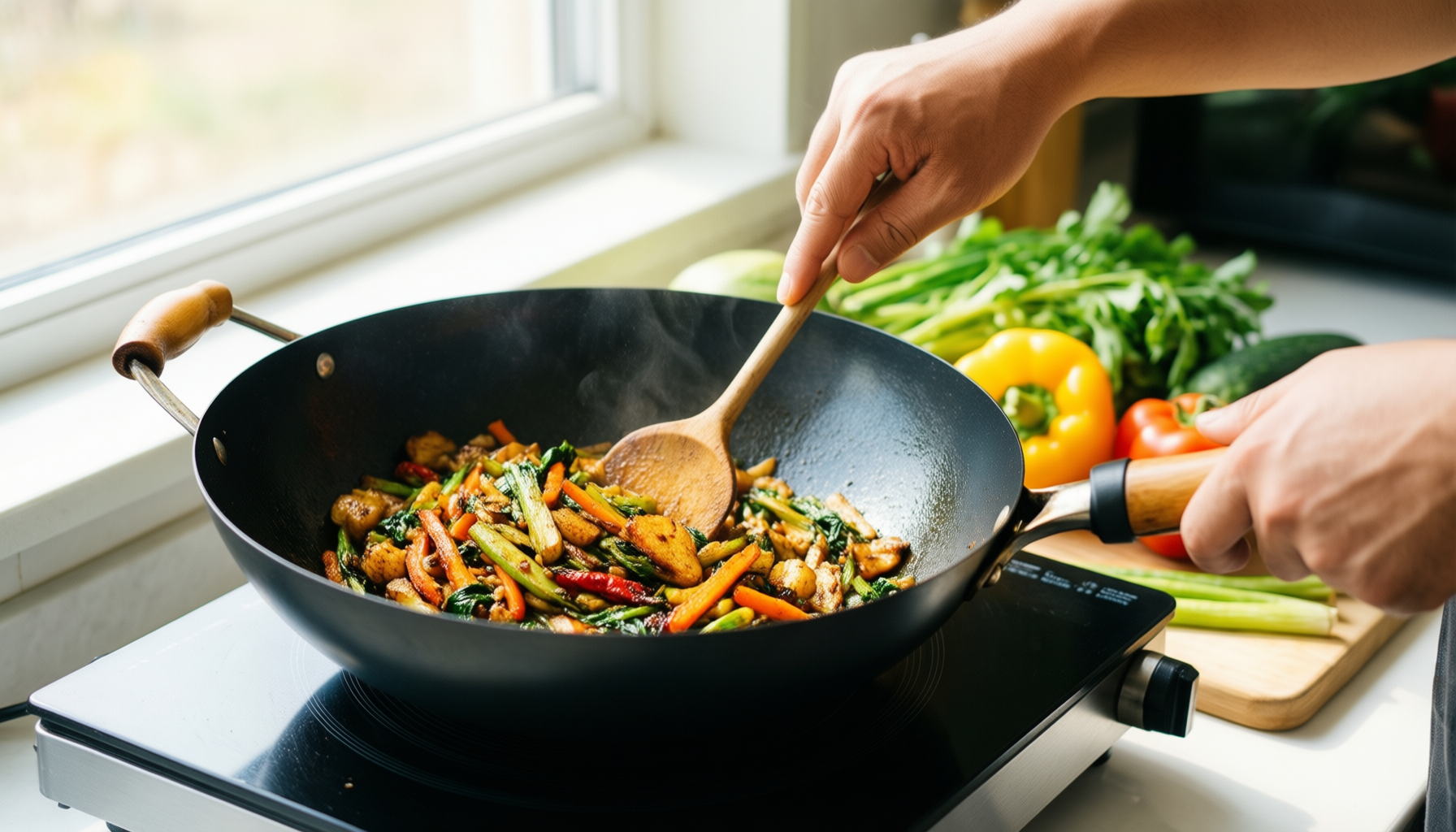 greenpan torino wok — lifestyle photo showing GreenPan Torino Healthy Ceramic in use