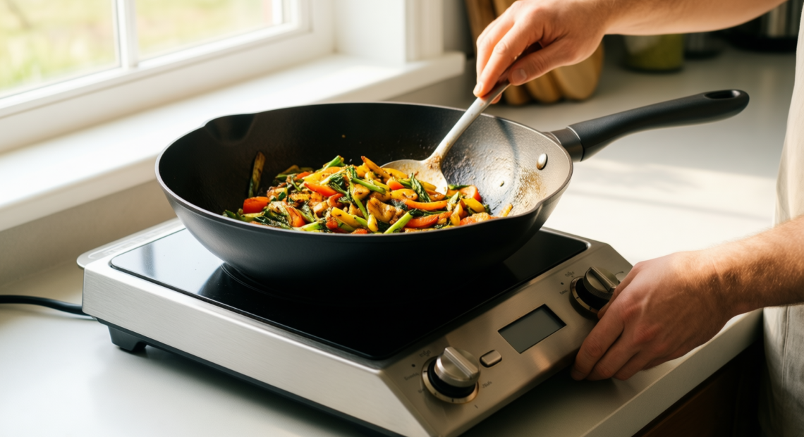 staub cast iron wok — lifestyle photo showing STAUB 40509-898-0 Cast Iron in use
