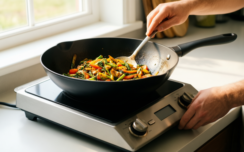 staub cast iron wok — lifestyle photo showing STAUB 40509-898-0 Cast Iron in use