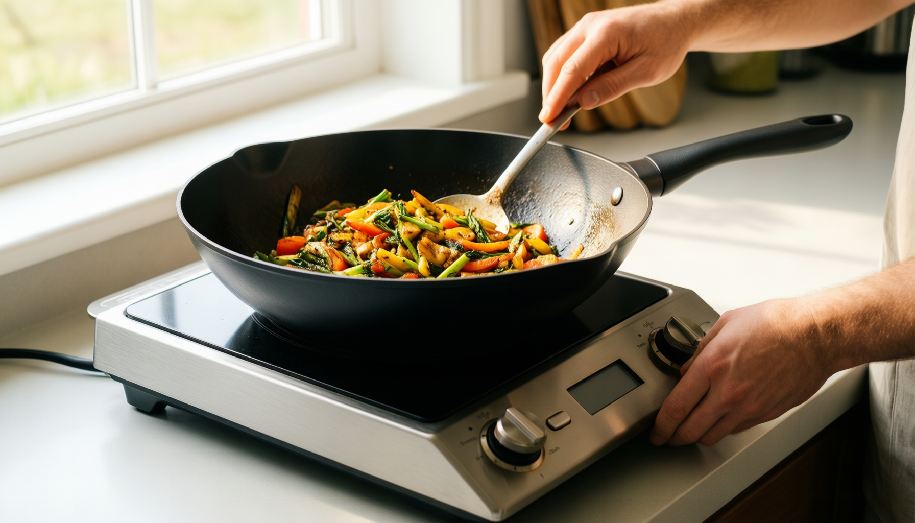 staub cast iron wok — lifestyle photo showing STAUB 40509-898-0 Cast Iron in use
