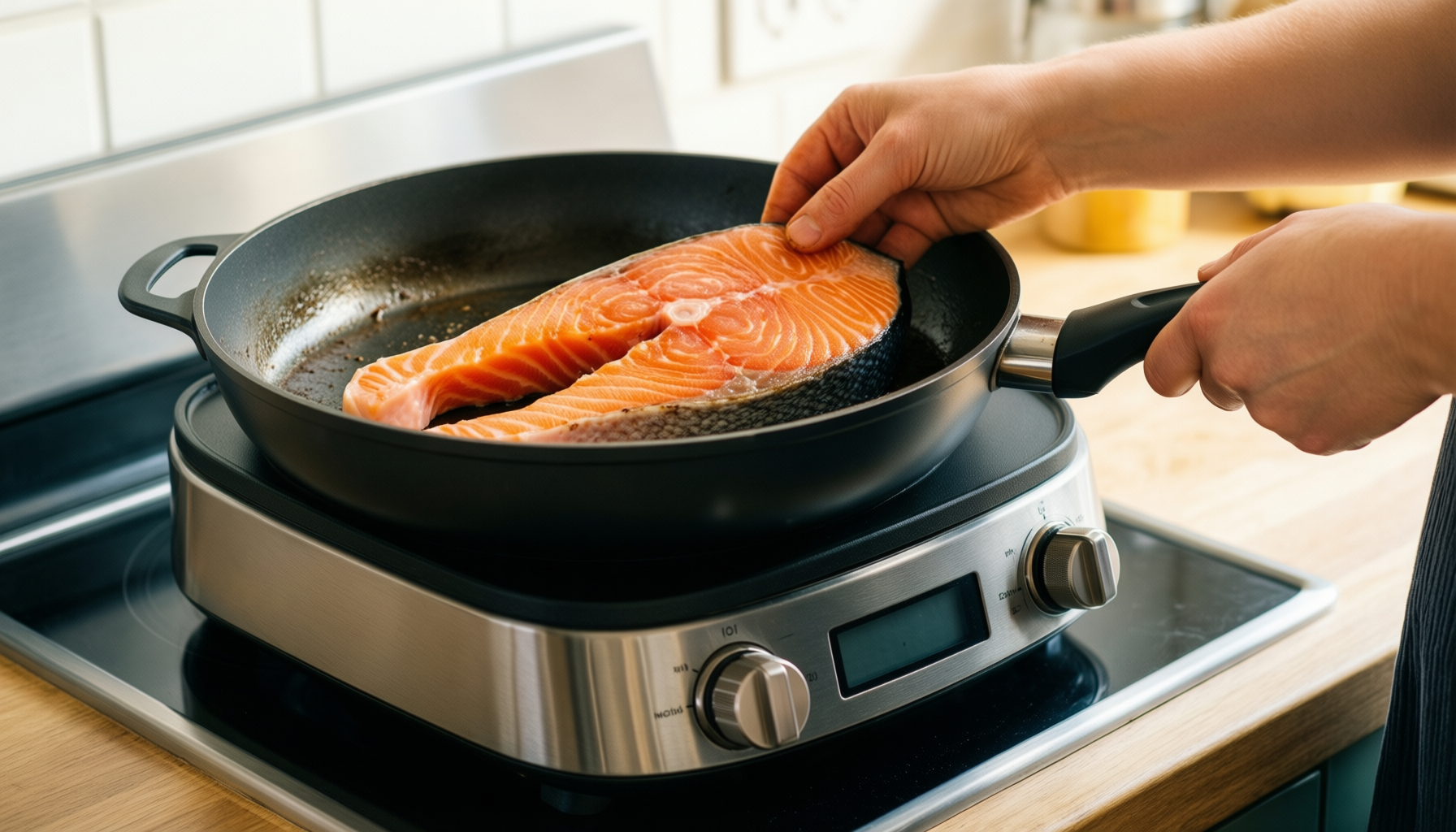 misen carbon nonstick skillet review — lifestyle photo showing Misen Carbon Nonstick™ Skillet in use