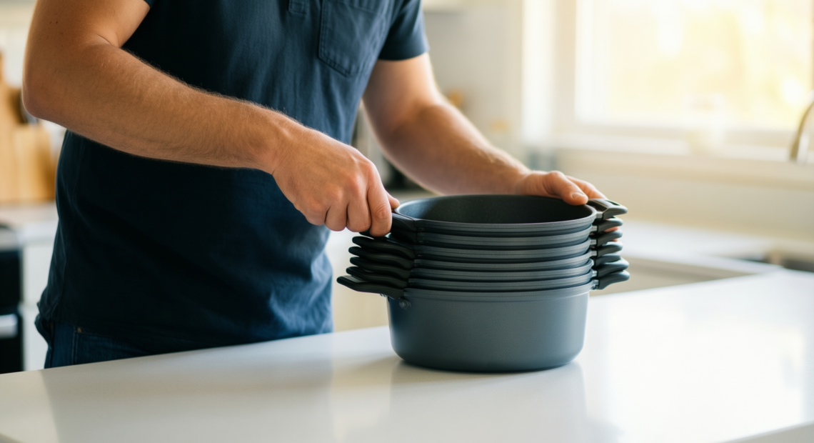 tefal ingenio preference on 13 piece — lifestyle photo showing Tefal Ingenio Preference ON in use