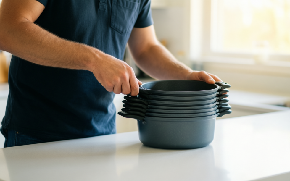 tefal ingenio preference on 13 piece — lifestyle photo showing Tefal Ingenio Preference ON in use